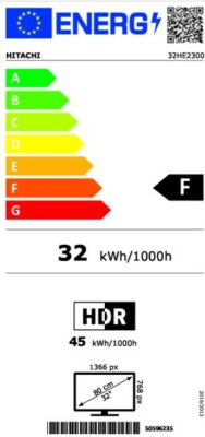 HITACHI 32” 32HE2300 Energy Label F